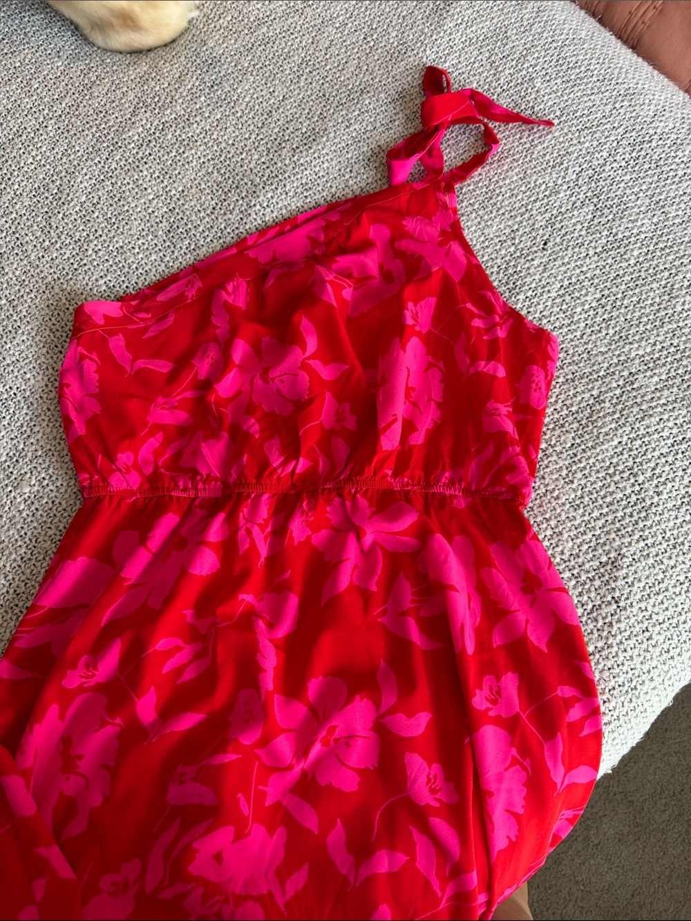 Girls One-Shoulder Pink Floral Dress